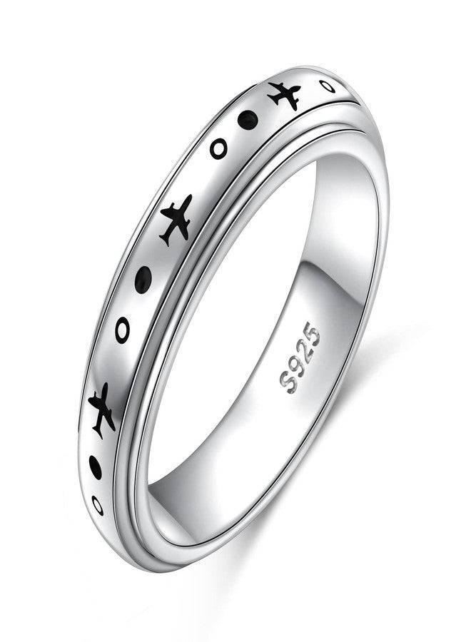 FLYOW Airplane Spinner Ring for Women Men 925 Sterling Silver Airplane Fidget Rings for Anxiety Stress Relieving ADHD Autism Rings Inspirational Boho Band Ring (6) - Image 1